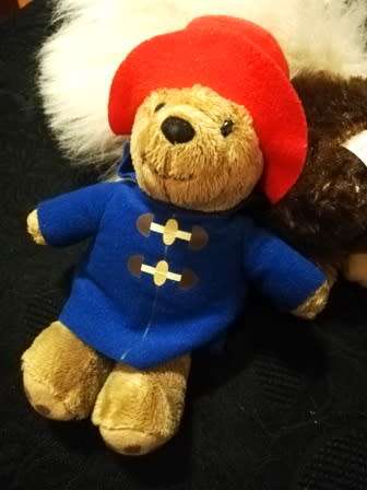 Small Paddington Bear with Blue Coat and Red Hat. 18cm.
