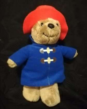Small Paddington Bear with Blue Coat and Red Hat. 18cm.