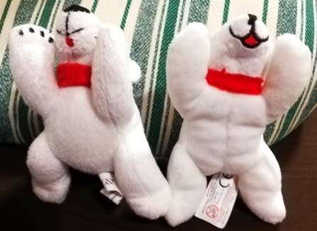 2x Collectable Coca-Cola Polar Teddy Bears with red scarfs. 14cm.