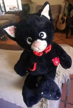Matou Black Cat with Red Bow Tie and Red Heart! Plush Beanie Soft Toy! 45cm.