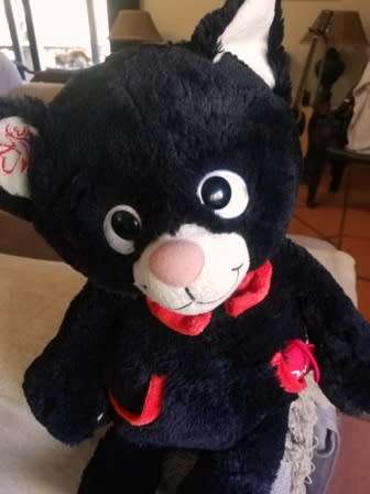 Matou Black Cat with Red Bow Tie and Red Heart! Plush Beanie Soft Toy! 45cm.