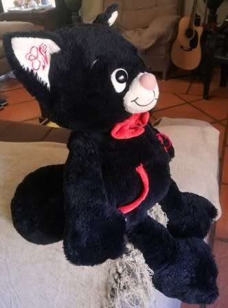 Matou Black Cat with Red Bow Tie and Red Heart! Plush Beanie Soft Toy! 45cm.