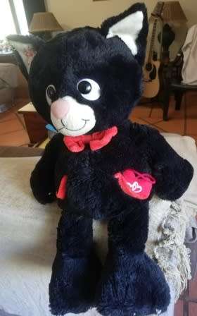 Matou Black Cat with Red Bow Tie and Red Heart! Plush Beanie Soft Toy! 45cm.