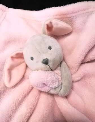 Baby`s Pink Bunny Plush Baby Comfort/Toy `Blankets and Beyond`. 40cm.
