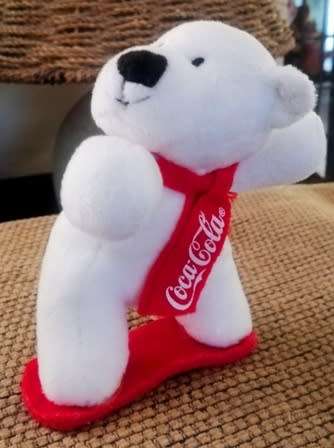 Collectable Coca-Cola Teddy Bear with a Scarf on a Skateboard. 13cm.