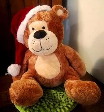 Christmas Bear By GoldKenn. Golden plush Bear with Christmas hat. 25cm.