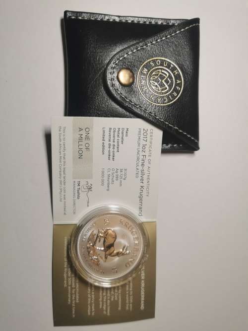2017 Silver Krugerrand 1 Oz  50th Anniversary -Premium Uncirculated in Capsule, Pouch ,Certificate