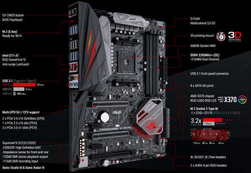 ASUS ROG Crosshair VI Hero AM4 AMD X370 SATA 6Gb/s USB 3.1 USB 3.0 ATX AMD Motherboard / Support DDR