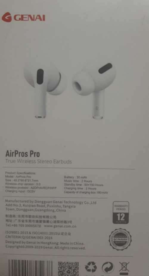 AIRPRO PRO EARBUDS #SPECIAL IMPORT (SEE DESCRIPTION) GENAI, WORKS WITH IOS, ANDROID AND WINDOWS