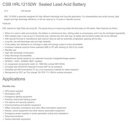 CSB 12 Volt 38AH VRLA AGM Battery