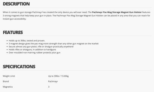 PACHMAYR GUN STORAGE MAGNET(Pac-Mag Gun Concealment magnet)HOLDS UPTO 13KG (MADE BY LYMAN IN USA)