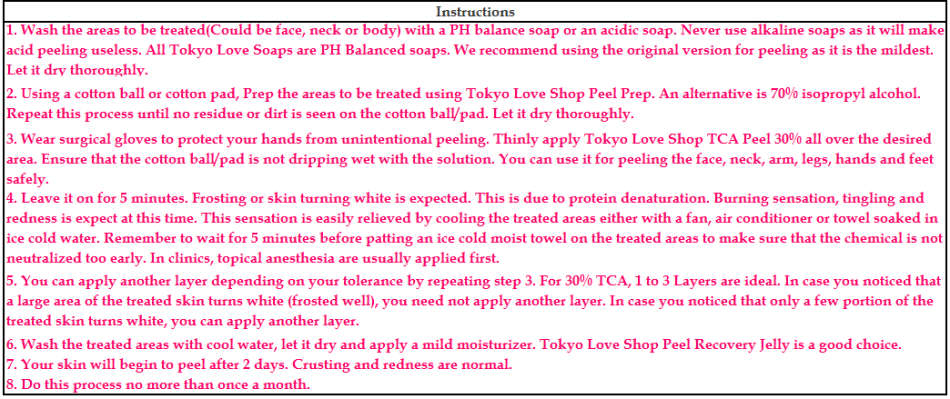 Japanese TCA Peel - 30% - Face and Body