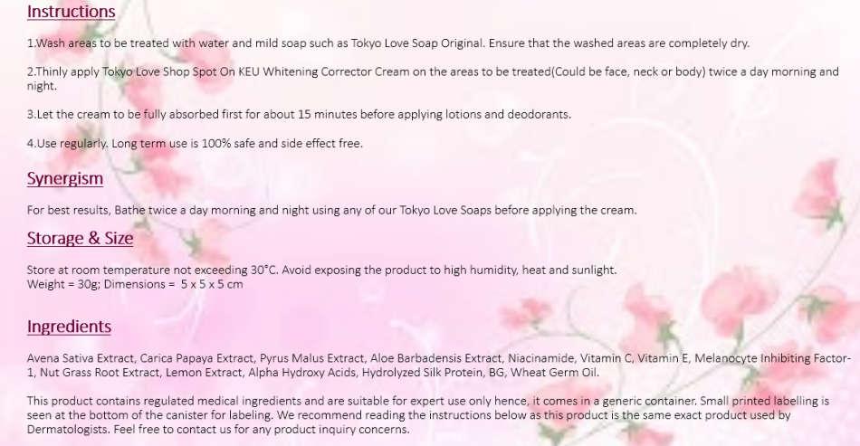 Japanese Spot on KEU Whitening Corrector Cream (Face and Body)