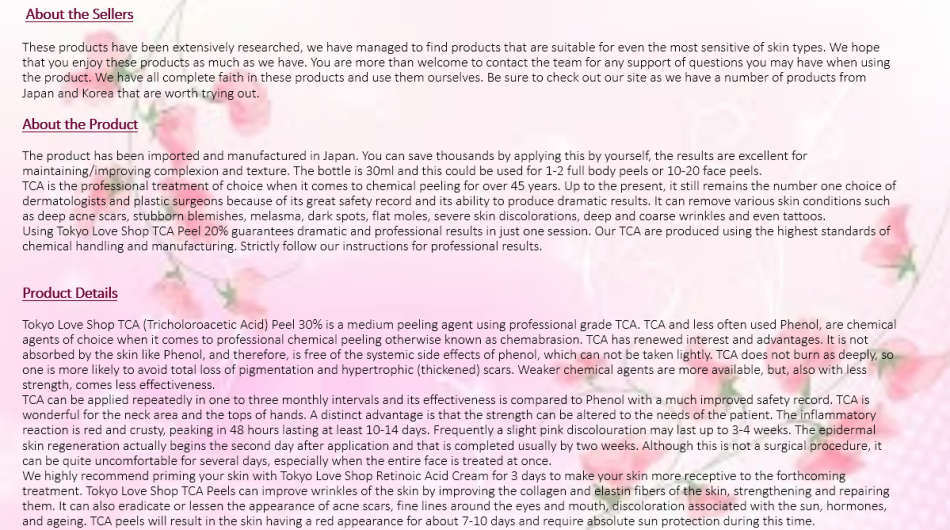 Japanese TCA Peel - 20% - Face and Body