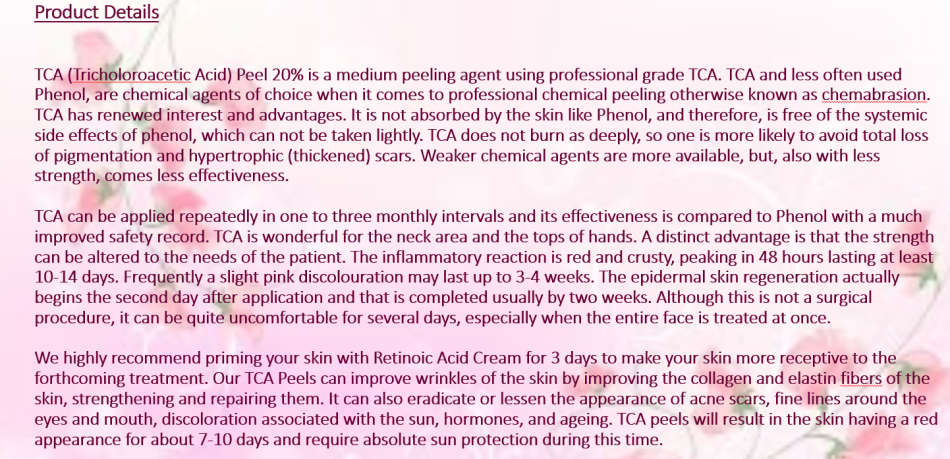 Japanese TCA Peel - 30% - Face and Body