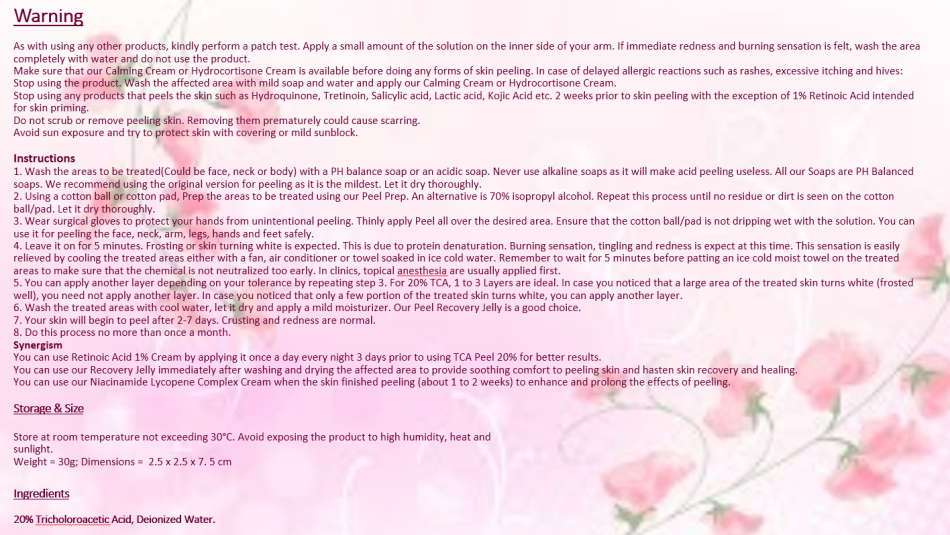 Japanese TCA Peel - 30% - Face and Body