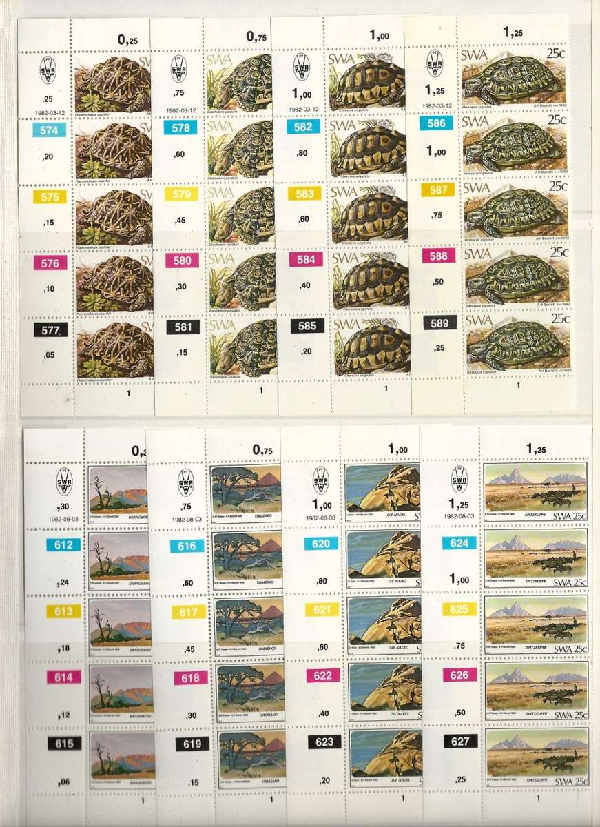 KABE ALBUM (16 page/32 side) SWA/NAMIBIA with 63 sets/257 Control Blocks/Strips!! SACC Cat R3500+