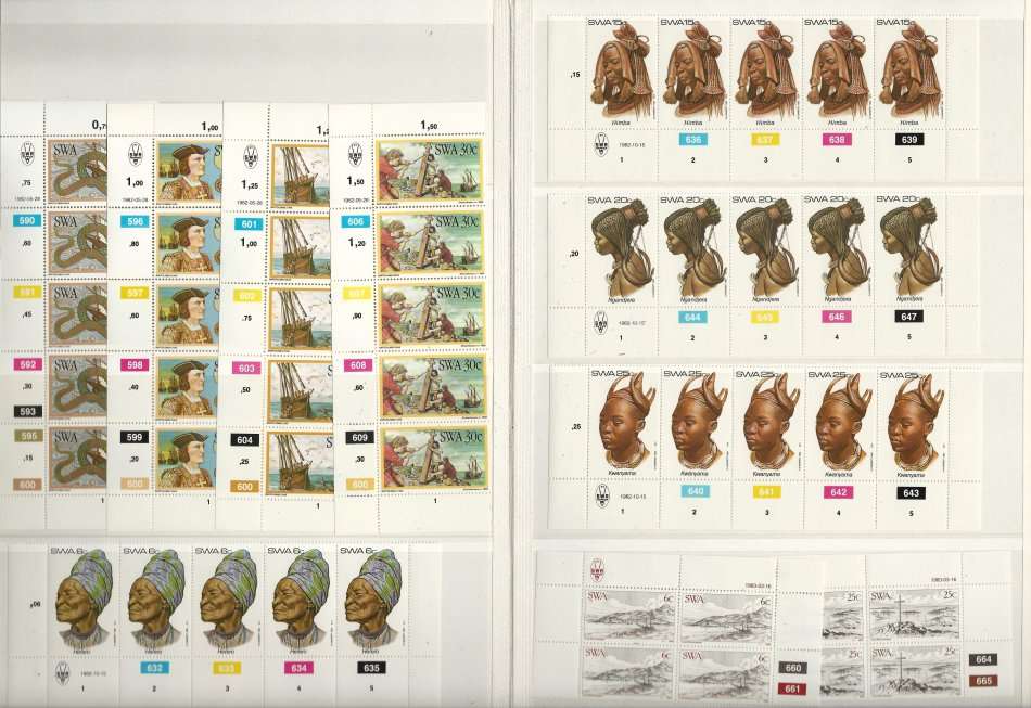 KABE ALBUM (16 page/32 side) SWA/NAMIBIA with 63 sets/257 Control Blocks/Strips!! SACC Cat R3500+