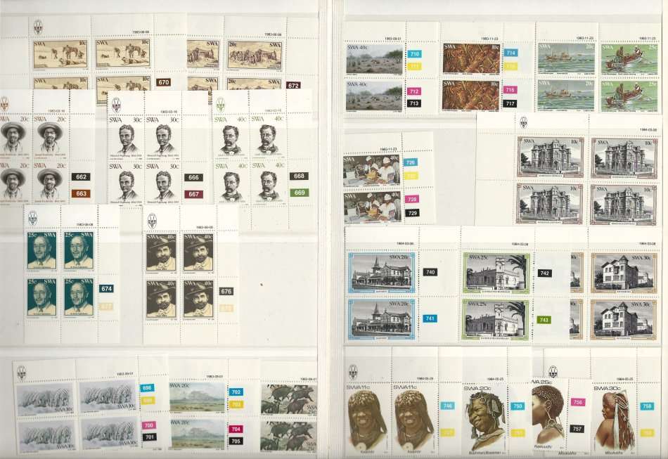 KABE ALBUM (16 page/32 side) SWA/NAMIBIA with 63 sets/257 Control Blocks/Strips!! SACC Cat R3500+