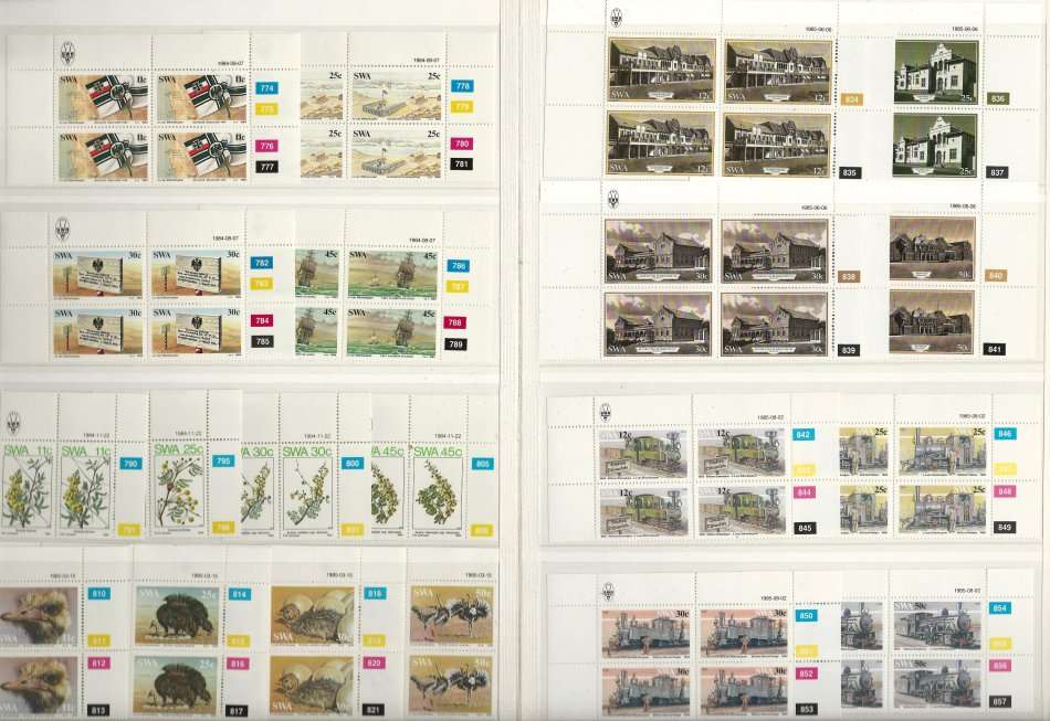 KABE ALBUM (16 page/32 side) SWA/NAMIBIA with 63 sets/257 Control Blocks/Strips!! SACC Cat R3500+