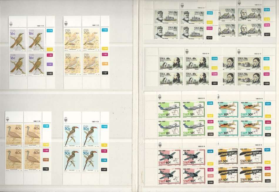 KABE ALBUM (16 page/32 side) SWA/NAMIBIA with 63 sets/257 Control Blocks/Strips!! SACC Cat R3500+