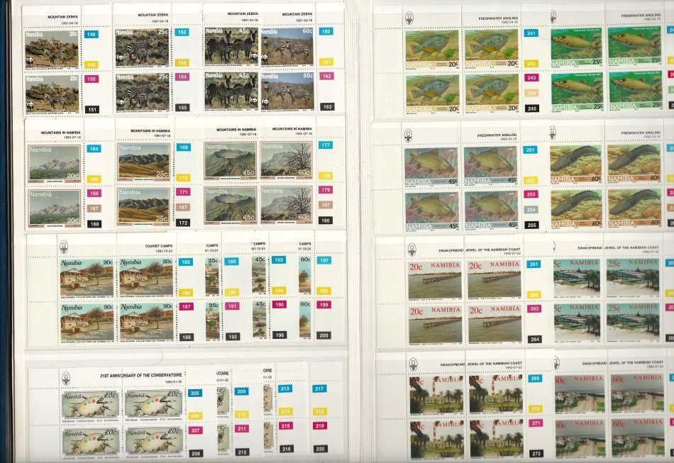 KABE ALBUM (16 page/32 side) SWA/NAMIBIA with 63 sets/257 Control Blocks/Strips!! SACC Cat R3500+