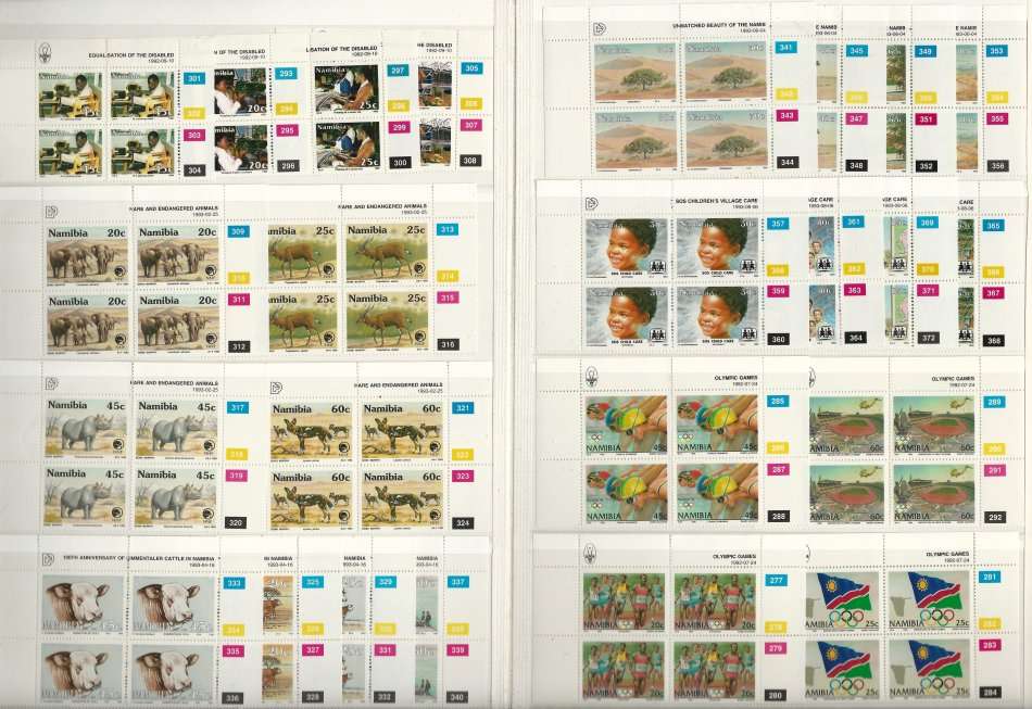 KABE ALBUM (16 page/32 side) SWA/NAMIBIA with 63 sets/257 Control Blocks/Strips!! SACC Cat R3500+