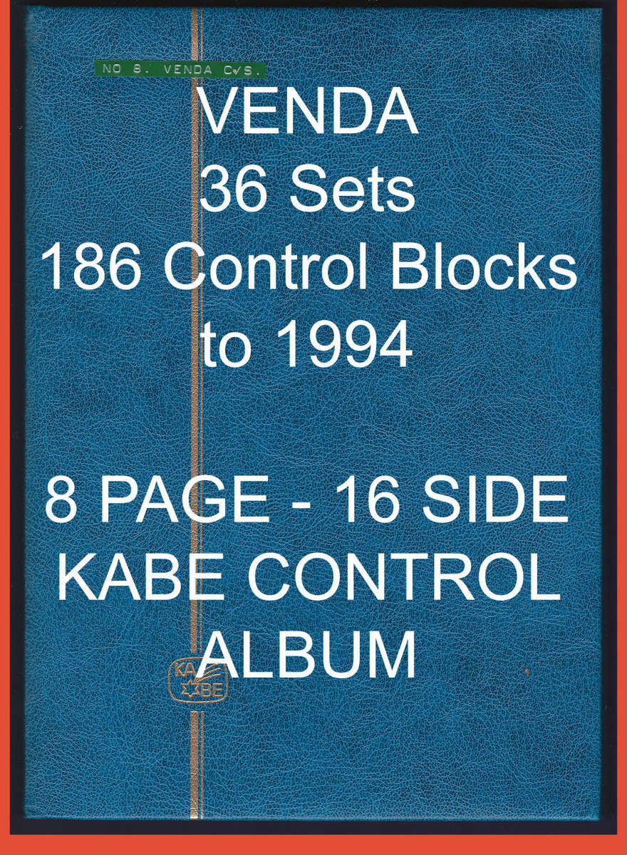 KABE ALBUM (8 page/16 side) Venda with 36 sets/186 Control Blocks to 1994!! SACC Combined Cat R3500+