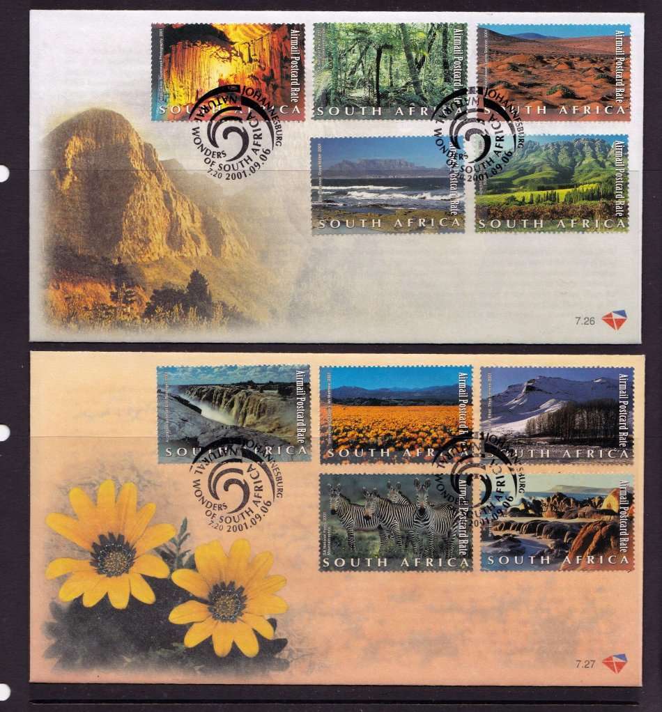 RSA: 2001 Natural Wonders - Full Set of 10 Control Blocks of Six + FDC's High Cat SACC1439/48 R1440