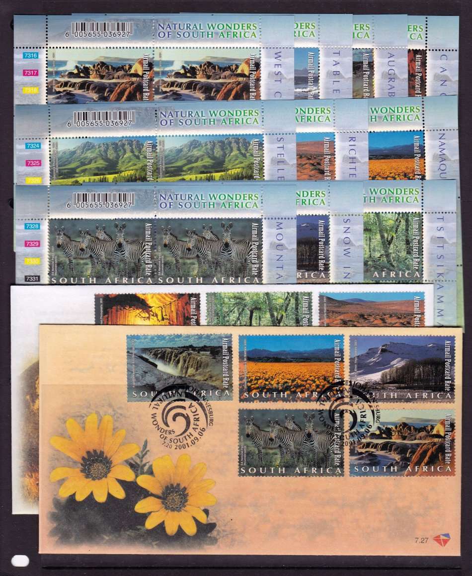 RSA: 2001 Natural Wonders - Full Set of 10 Control Blocks of Six + FDC's High Cat SACC1439/48 R1440