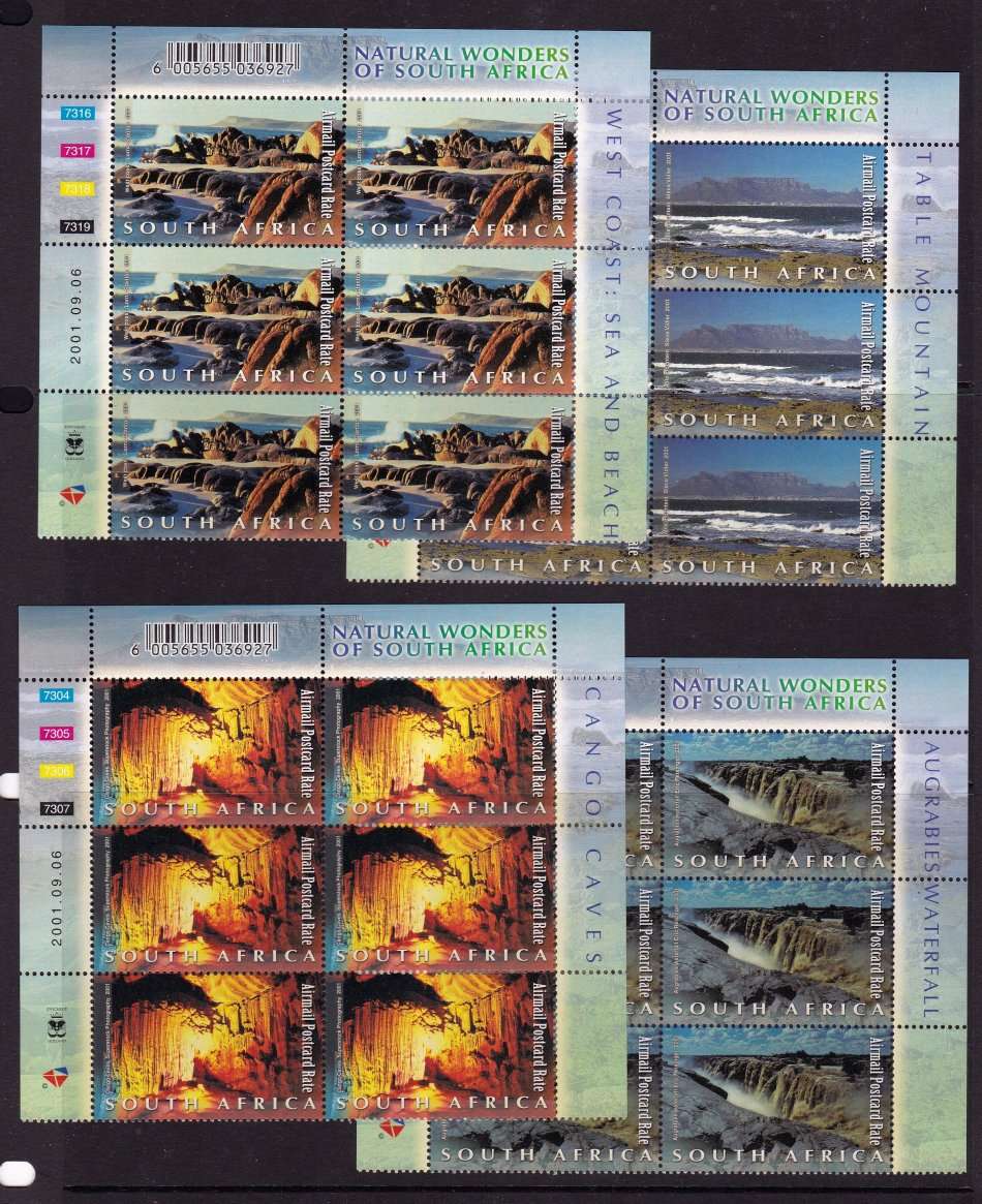 RSA: 2001 Natural Wonders - Full Set of 10 Control Blocks of Six + FDC's High Cat SACC1439/48 R1440