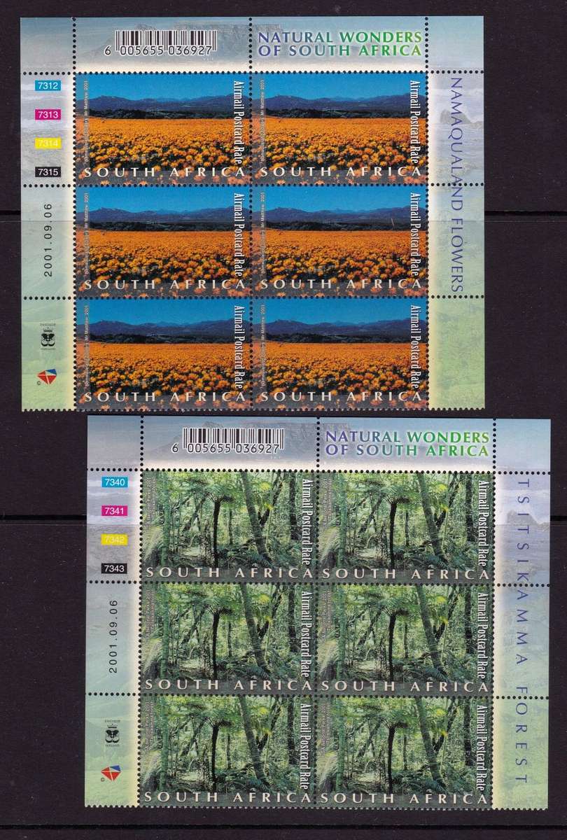 RSA: 2001 Natural Wonders - Full Set of 10 Control Blocks of Six + FDC's High Cat SACC1439/48 R1440