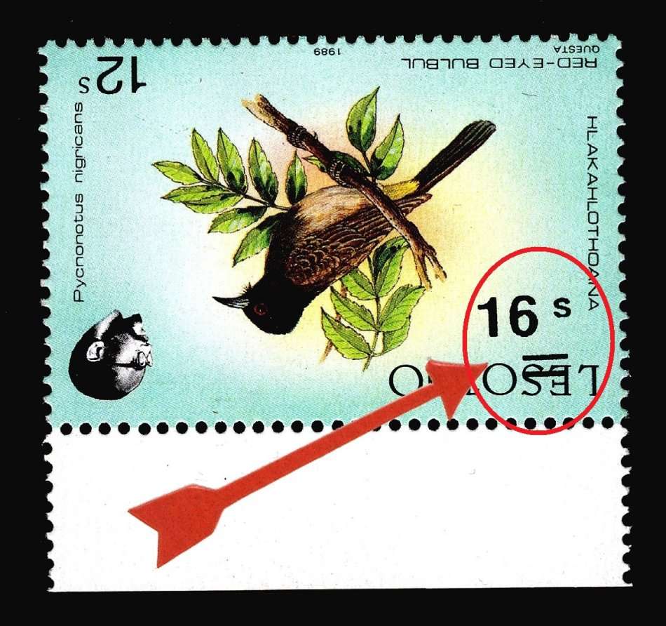 LESOTHO: 1989 16s on 12s showing INVERTED SURCHARGE VARIETY Marginal UMM Mint Duty £40 (R780)