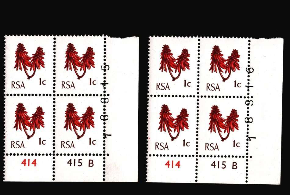 RSA: 1969 2 x 1c Ctrll Blocks with VARIETY - SHIFTED Ctrl No.s into Stamps, UMM, Nice!!