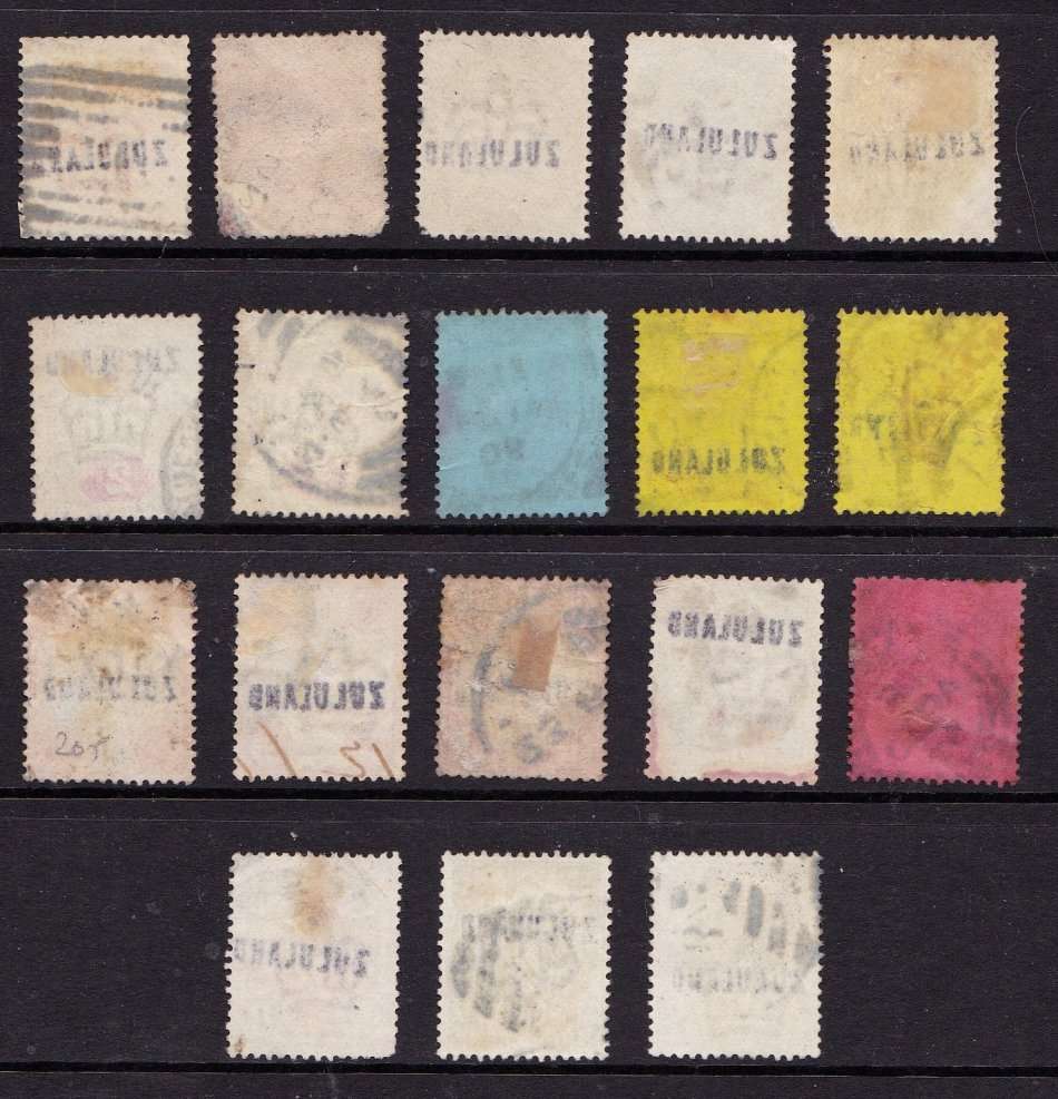 ZULULAND:- OVERPRINT FORGERIES on 1880's QV Duties, Great Study Lot!!! Difficult accumulation!!