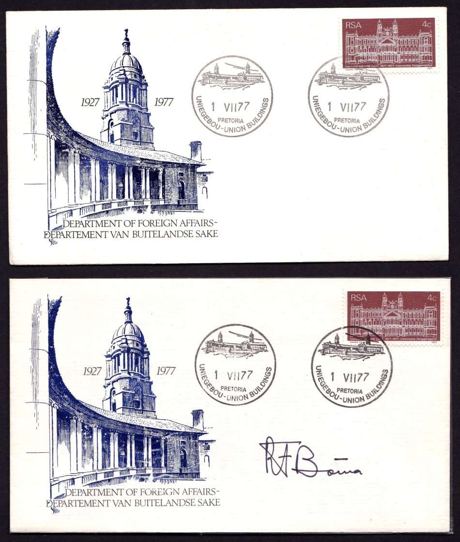 RSA: 1977 - PIK BOTHA signed on Dept of Foreign Affairs FDC - SCARCE AS SUCH!!