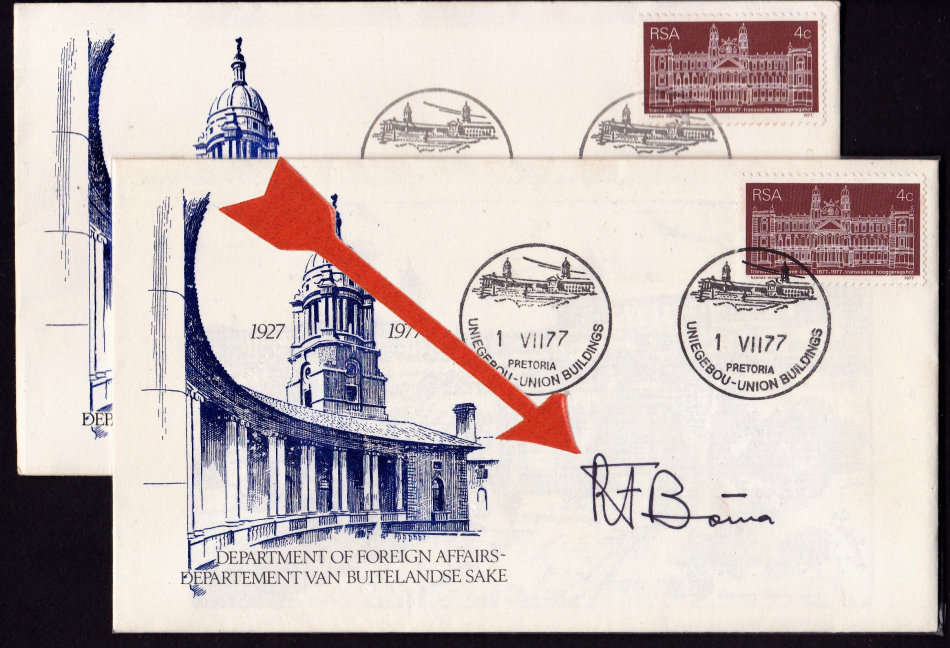 RSA: 1977 - PIK BOTHA signed on Dept of Foreign Affairs FDC - SCARCE AS SUCH!!