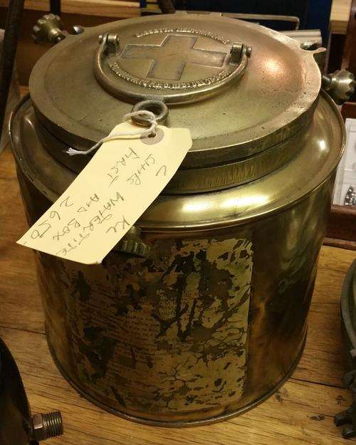 Brass Ship's Watertight First Aid Box/Tin 28 cm high x 28 cm dia.