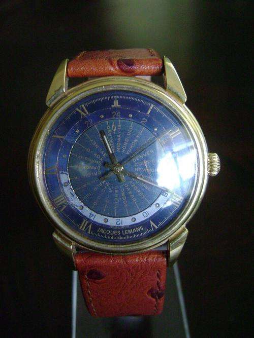 JACQUES LEMANS RARE AUTOMATIC WORLD TIME MENS WATCH