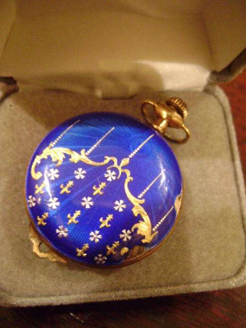 LADIES BLUE ENAMEL SWISS POCKET WATCH