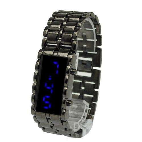 Stylish Black Steel LED Binary Watch Blue LED Display
