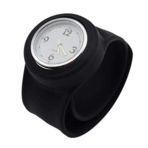 Fashion Flexional Fixed Band Sporty Silicone Quartz Wrist Watch No Need Clasp Black