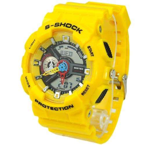 Fashion Multi-functional EL Light 30M Waterproof Dual Time Analog Digital Stop Sports Watch Yellow