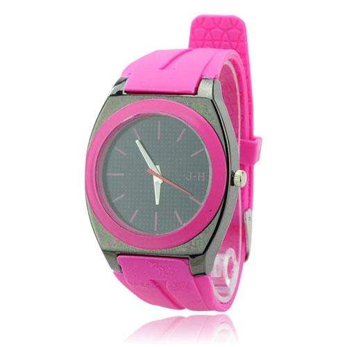 Stylish Round Dial Silicone Band Quartz Movement Wrist Watch -Pink