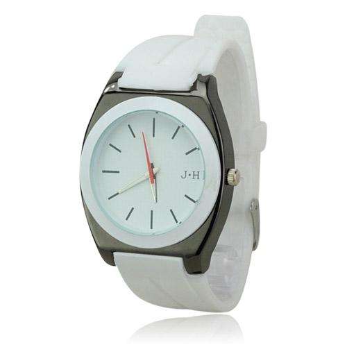 Stylish Round Dial Silicone Band Quartz Movement Wrist Watch -White
