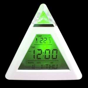 Pyramid Shape LCD Digital Display Alarm Clock Color Change Night Light