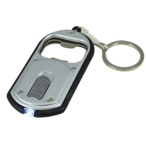 NEW Plastic Beer Keychain Bottle Cap Opener Keychain with LED Light Silver