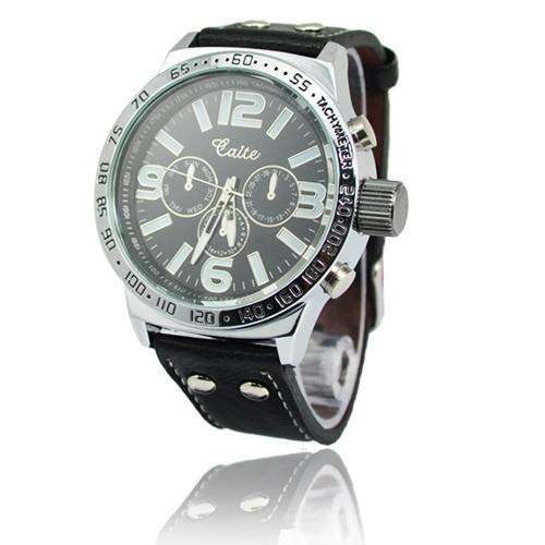 New Simple Design PU Leather Band Quartz Movement Wrist Watch - Black