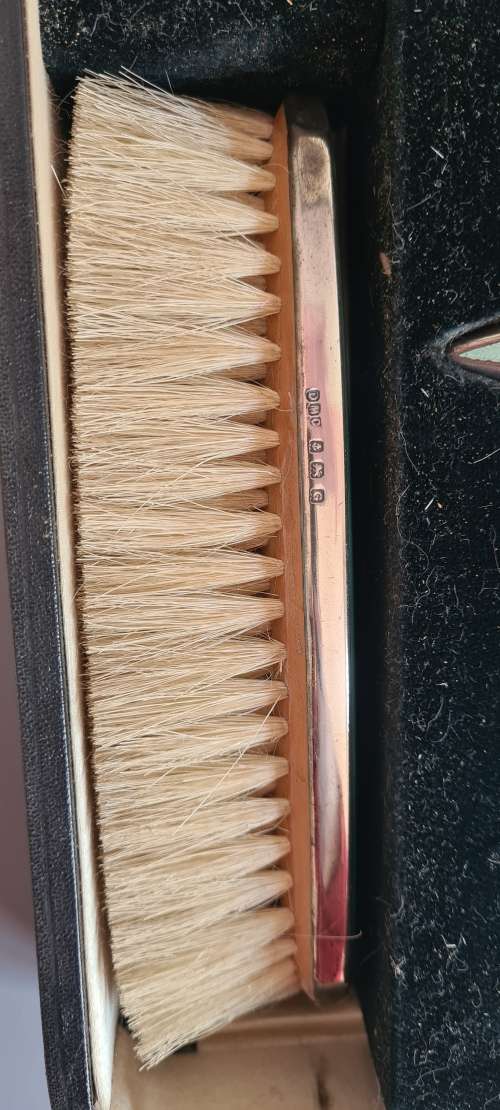 Enamel and Sterling Silver Ladies Brush Set with Mirror