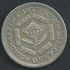 1957 - Sixpence / 6 d  - as per scan.